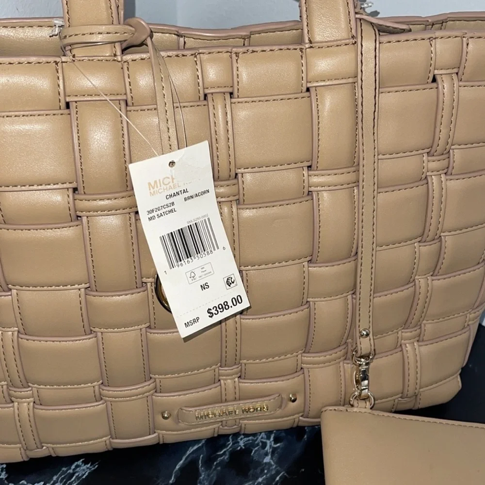 MICHAEL KORS Ivy Tote Bag & Wallet Woven Synthetic Leather 2pc Handbag AUTHENTIC - Picture 10 of 13